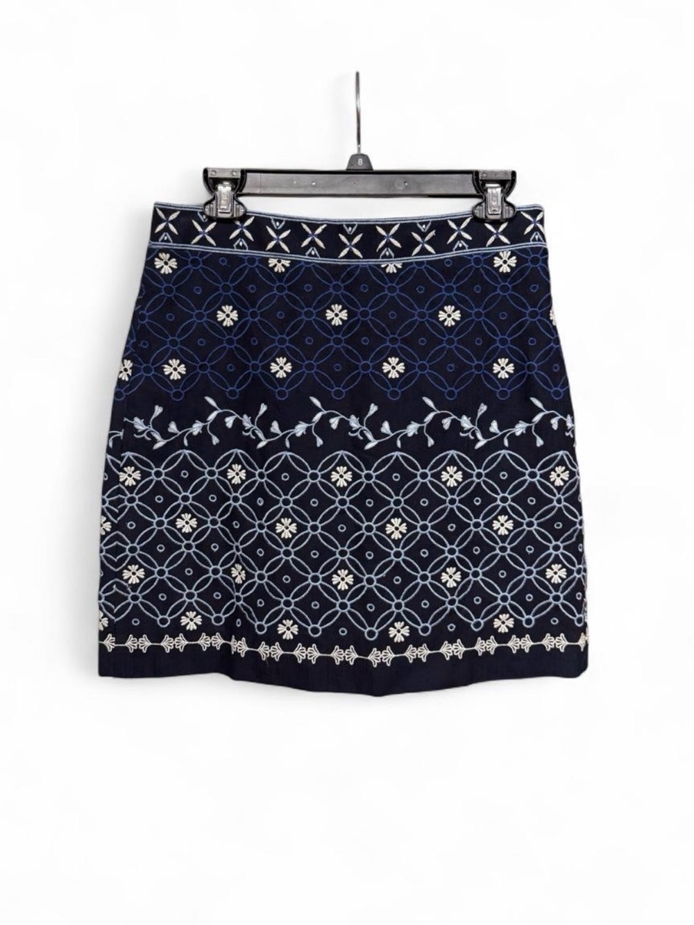 LOFT NWT Navy Embroidered Eyelet Geometric Floral A-Line Mini Skirt Size 6